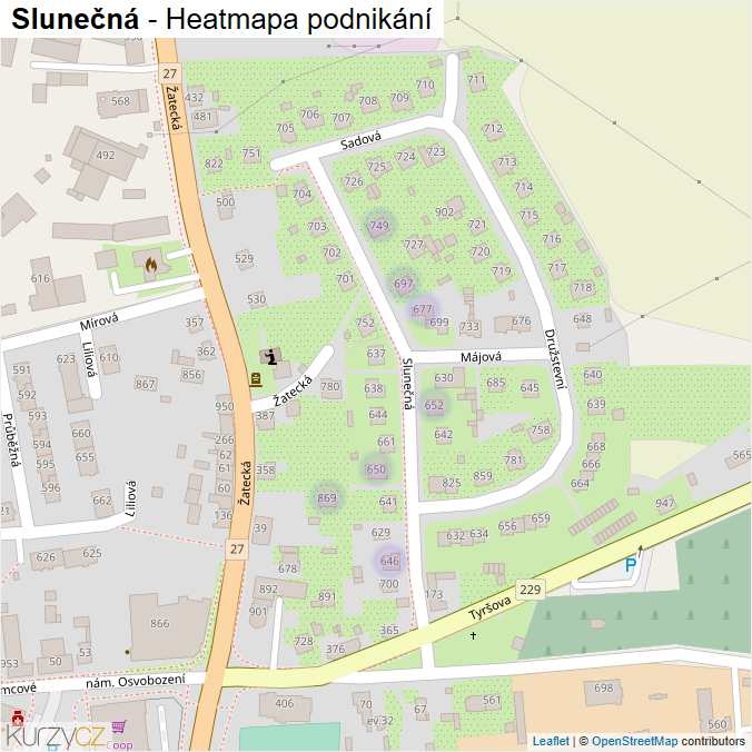 Mapa Slunečná - Firmy v ulici.