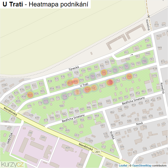 Mapa U Trati - Firmy v ulici.