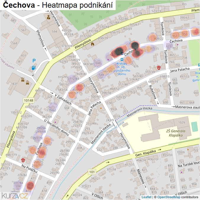 Mapa Čechova - Firmy v ulici.