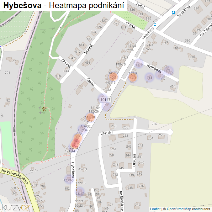 Mapa Hybešova - Firmy v ulici.