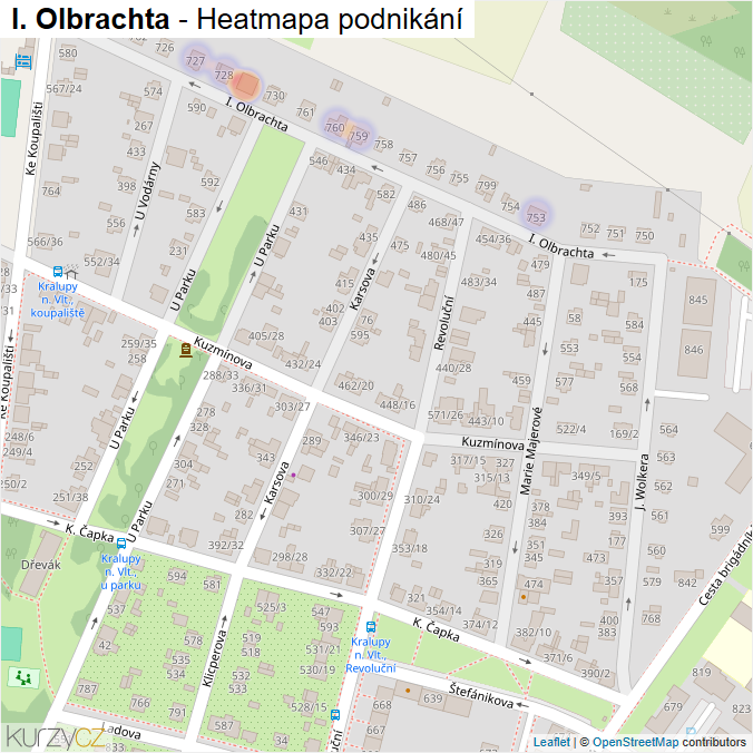 Mapa I. Olbrachta - Firmy v ulici.