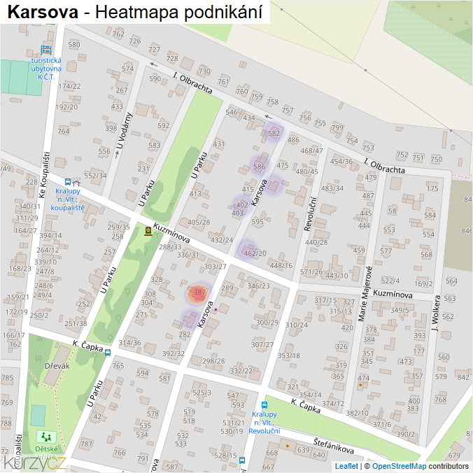 Mapa Karsova - Firmy v ulici.