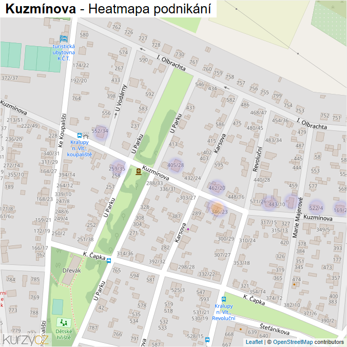 Mapa Kuzmínova - Firmy v ulici.