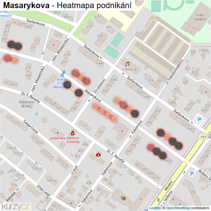 Mapa Masarykova - Firmy v ulici.