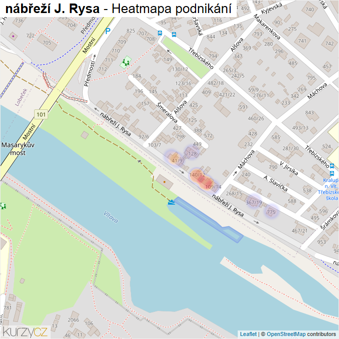 Mapa nábřeží J. Rysa - Firmy v ulici.