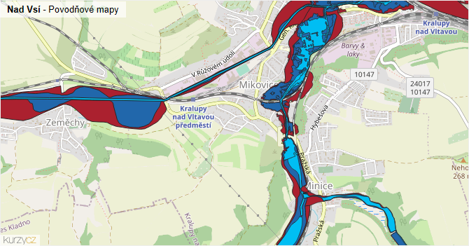 Nad Vsí - záplavové mapy stoleté vody