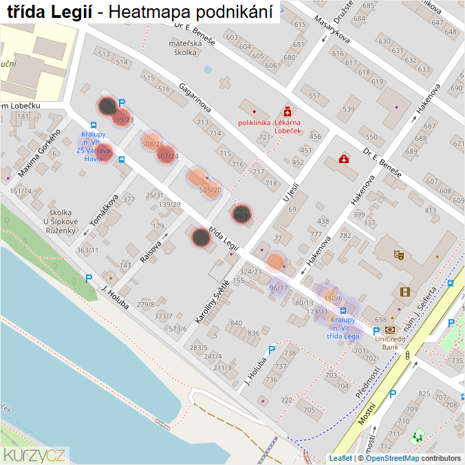 Mapa třída Legií - Firmy v ulici.