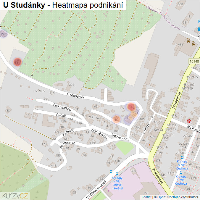 Mapa U Studánky - Firmy v ulici.