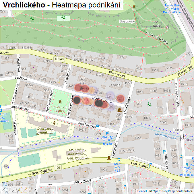 Mapa Vrchlického - Firmy v ulici.