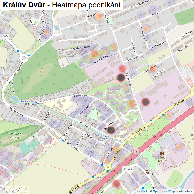 Mapa Králův Dvůr - Firmy v obci.