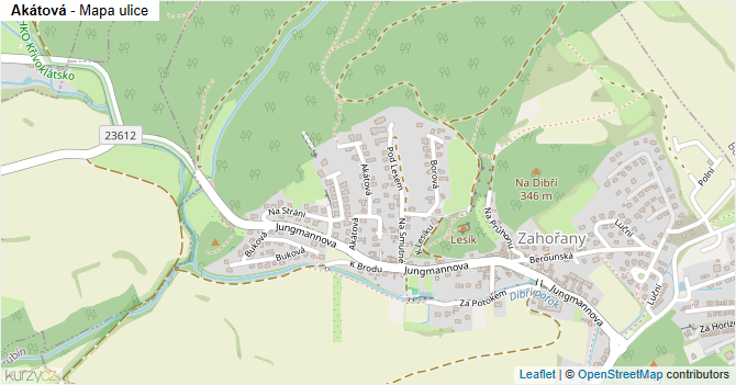 Akátová - mapa ulice