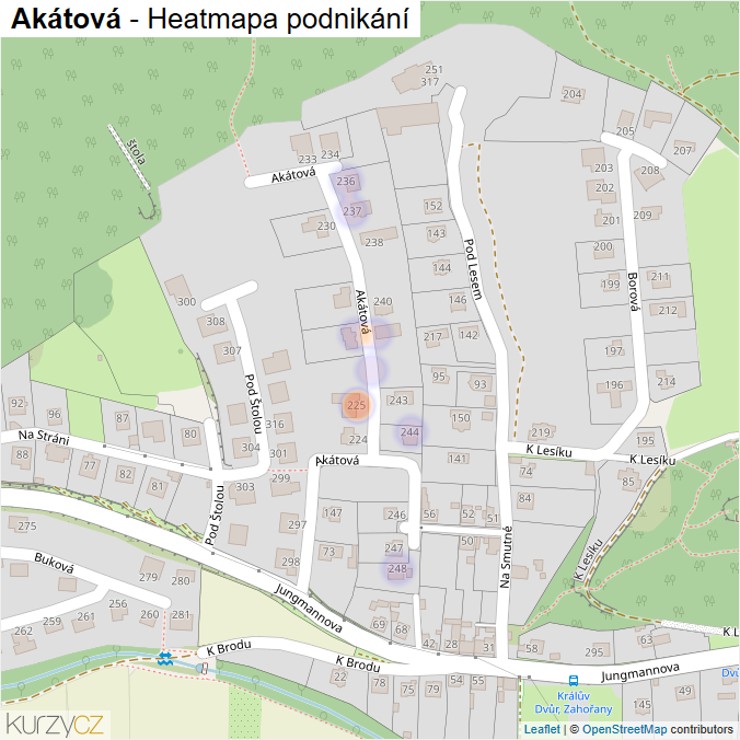 Mapa Akátová - Firmy v ulici.