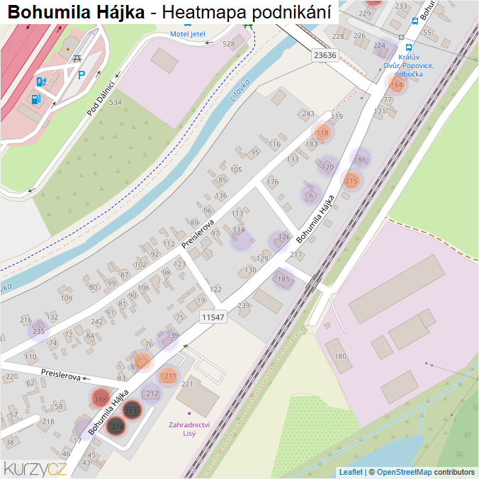 Mapa Bohumila Hájka - Firmy v ulici.