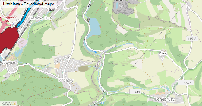 Litohlavy - záplavové mapy stoleté vody