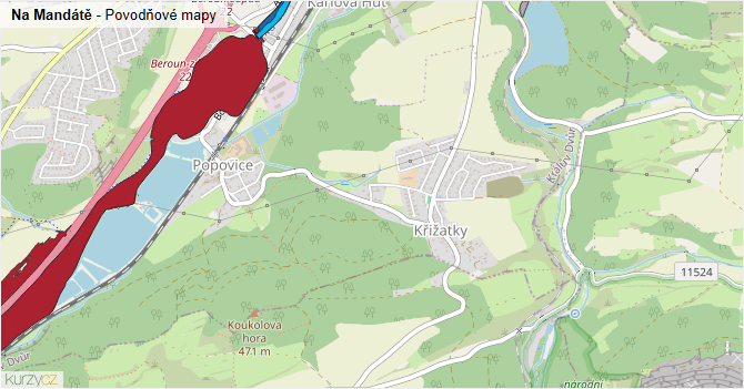 Na Mandátě - záplavové mapy stoleté vody