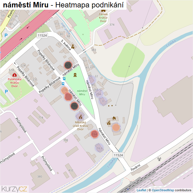Mapa náměstí Míru - Firmy v ulici.