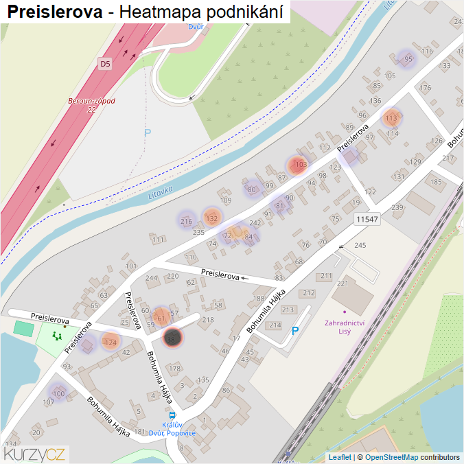 Mapa Preislerova - Firmy v ulici.