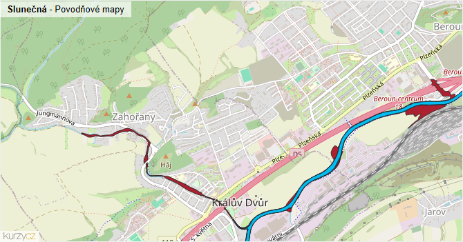 Slunečná - záplavové mapy stoleté vody