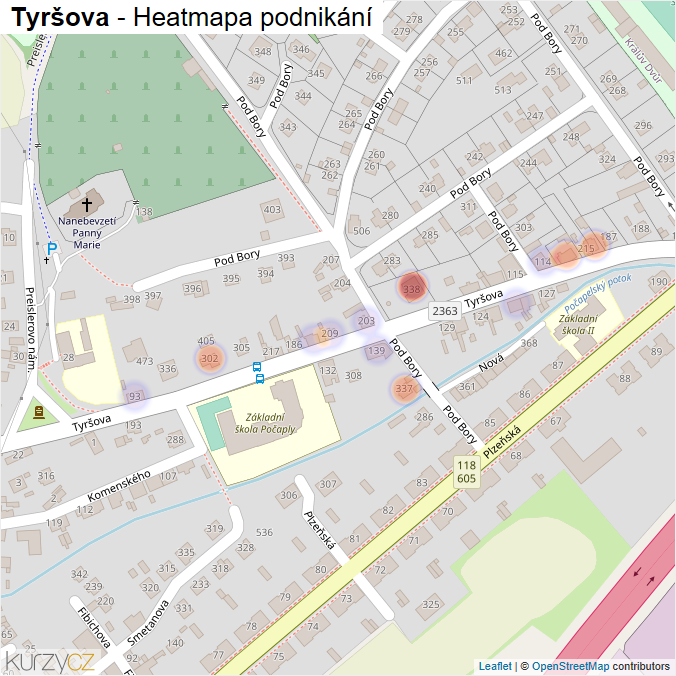 Mapa Tyršova - Firmy v ulici.