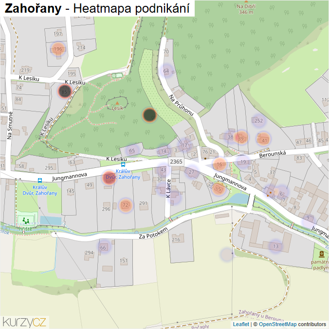 Mapa Zahořany - Firmy v části obce.