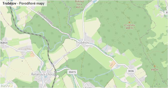 Trubějov - záplavové mapy stoleté vody