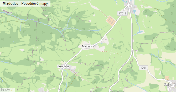 Mladotice - záplavové mapy stoleté vody