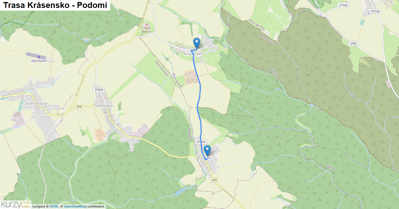 Krásensko-Podomí, mapa trasy