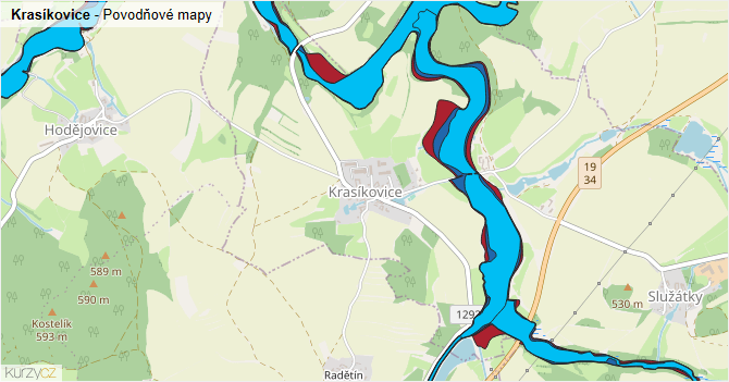Krasíkovice - záplavové mapy stoleté vody