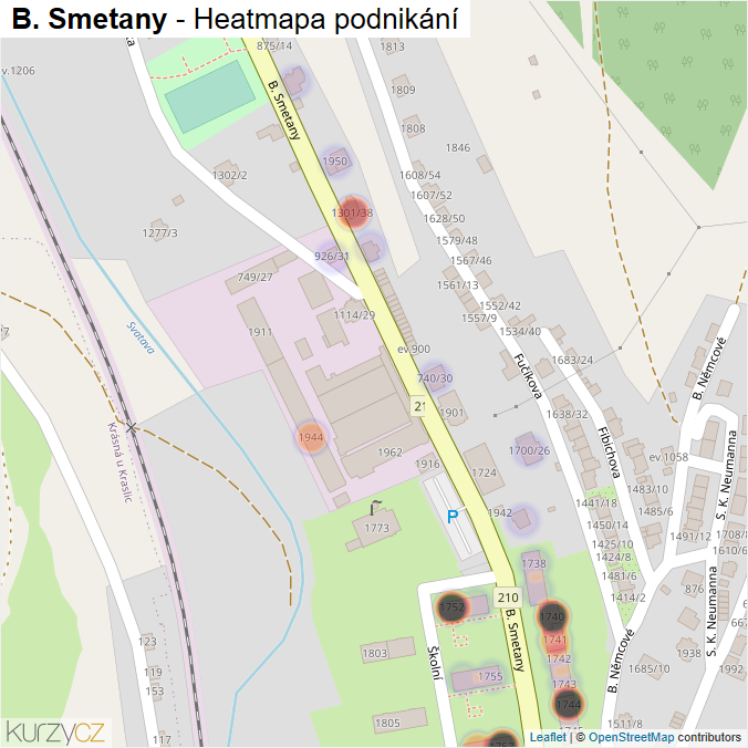 Mapa B. Smetany - Firmy v ulici.