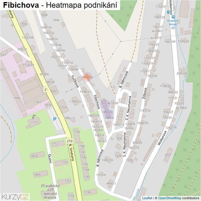Mapa Fibichova - Firmy v ulici.