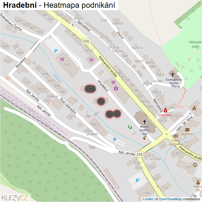 Mapa Hradební - Firmy v ulici.
