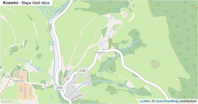Kostelní - mapa části obce