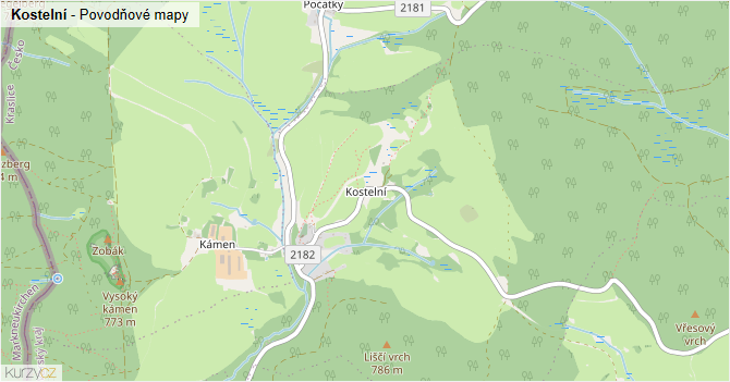 Kostelní - záplavové mapy stoleté vody