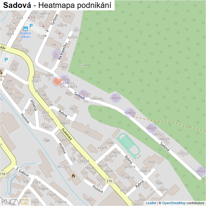 Mapa Sadová - Firmy v ulici.