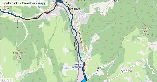 Soukenická - záplavové mapy stoleté vody
