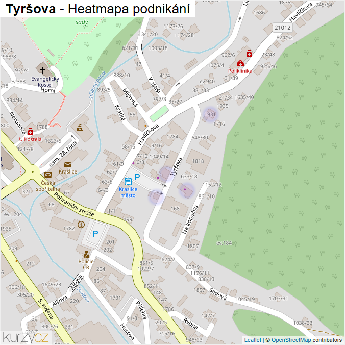Mapa Tyršova - Firmy v ulici.
