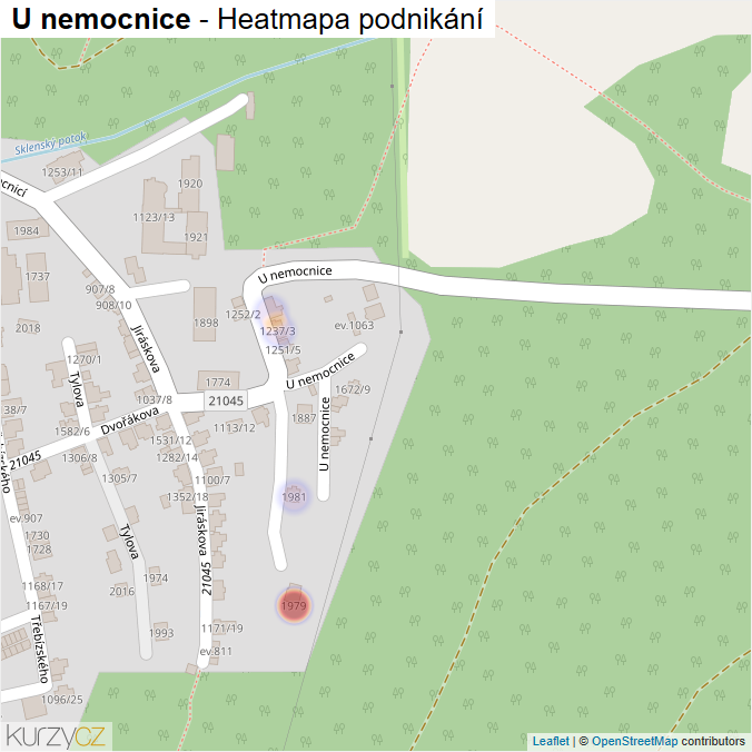 Mapa U nemocnice - Firmy v ulici.