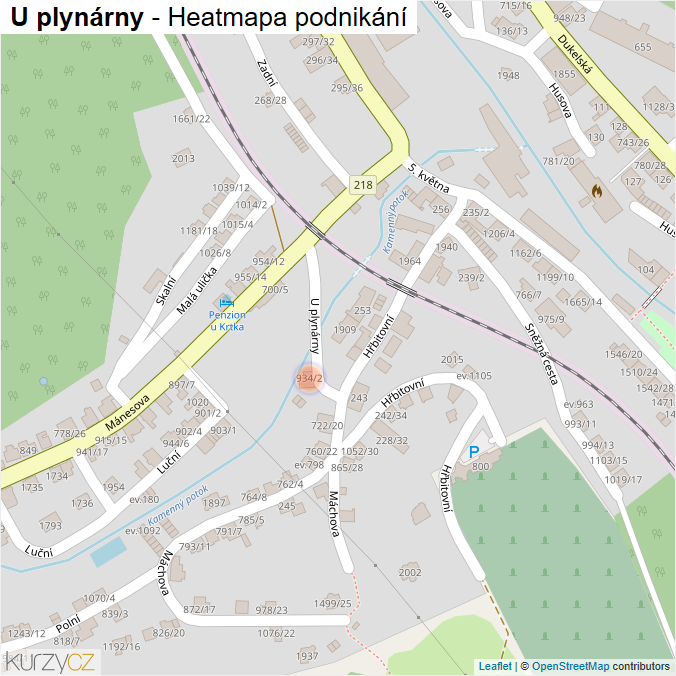 Mapa U plynárny - Firmy v ulici.