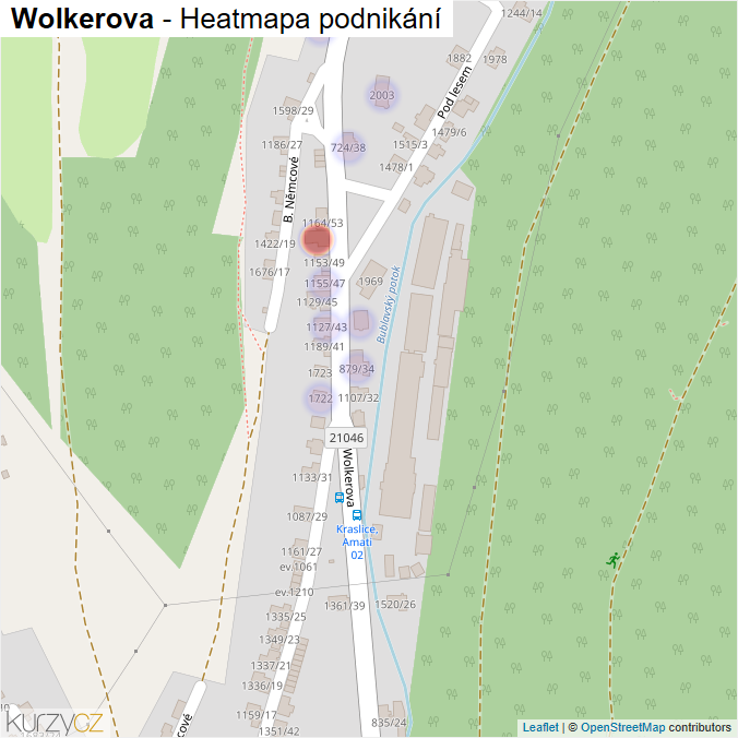 Mapa Wolkerova - Firmy v ulici.