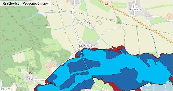 Krašlovice - záplavové mapy stoleté vody