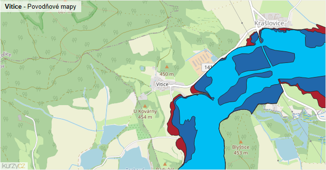 Vitice - záplavové mapy stoleté vody