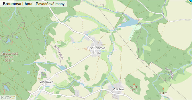 Broumova Lhota - záplavové mapy stoleté vody