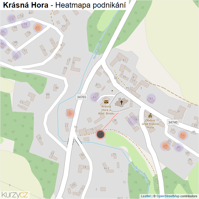 Mapa Krásná Hora - Firmy v části obce.