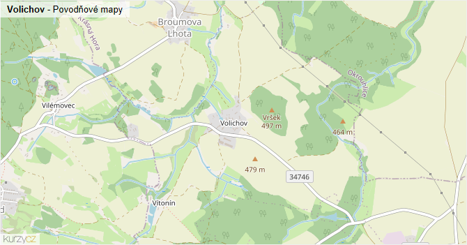 Volichov - záplavové mapy stoleté vody