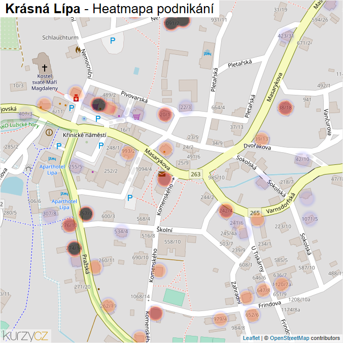 Mapa Krásná Lípa - Firmy v části obce.