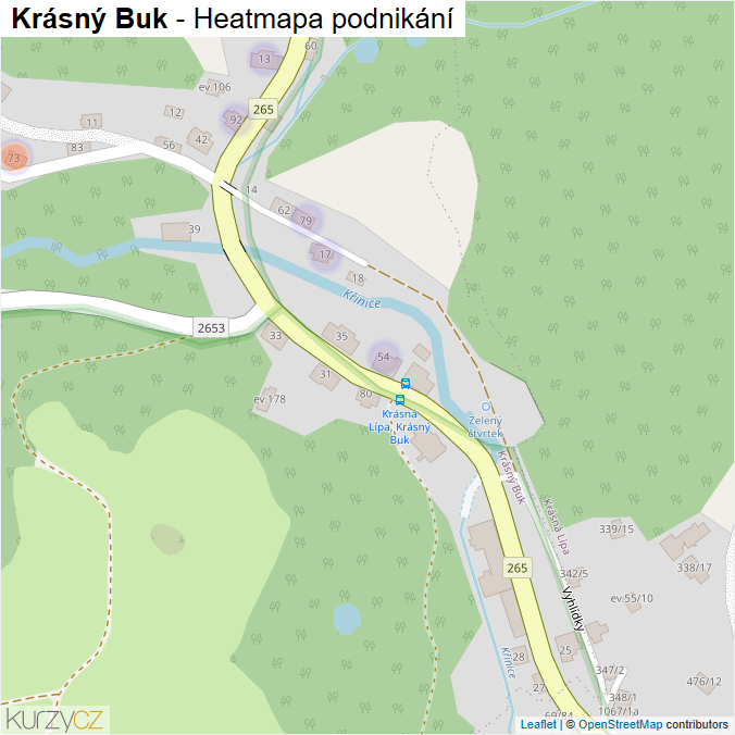 Mapa Krásný Buk - Firmy v části obce.