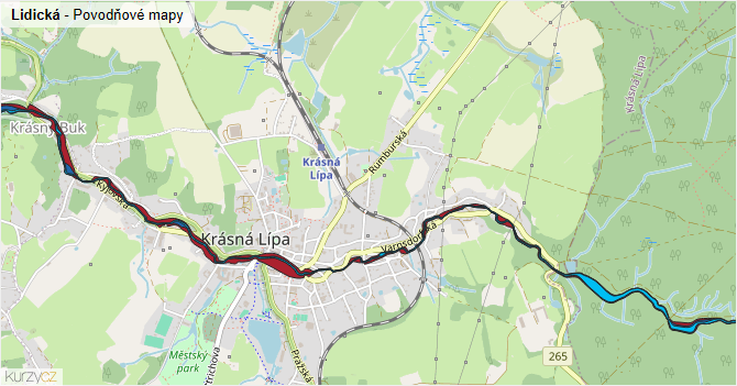 Lidická - záplavové mapy stoleté vody