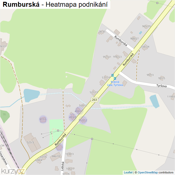 Mapa Rumburská - Firmy v ulici.