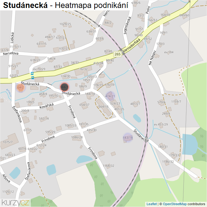 Mapa Studánecká - Firmy v ulici.