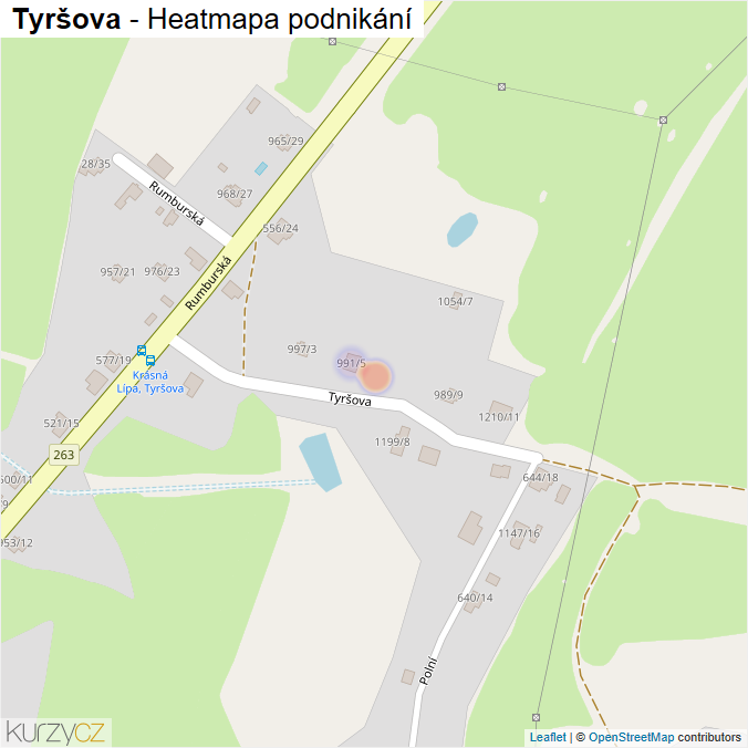 Mapa Tyršova - Firmy v ulici.